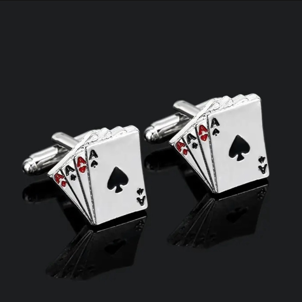 Men’s four aces silver enamel cuff links